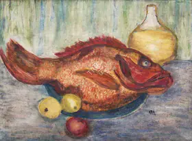Ara, K.H. (Artist). Untitled (Still Life with Fish), circa 1950 | Painting