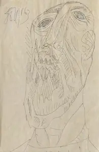 Souza, F.N. (Artist). Male Head, 1963 | Drawing