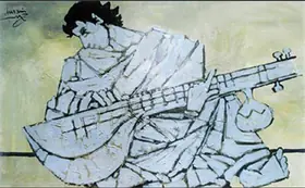 Husain, M.F. (Artist). Veena Player, n.d. | Painting