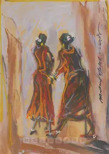 Ghose, Gopal (Artist). Santhal Women, 1956 | Drawing