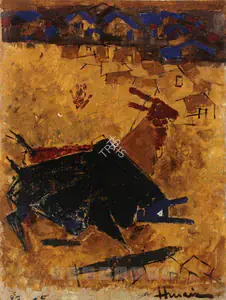 Husain, M.F. (Artist). Untitled (Bulls), c.1955 | Painting