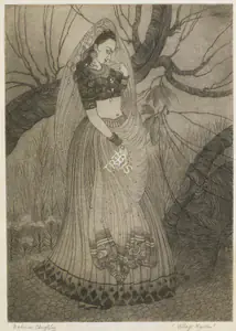 Chughtai, M.A.R. (Artist). Village Maiden, n.d. | Graphic Art