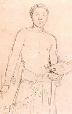 Bose, Atul (Artist). Self Portrait holding Palette and Brush, n.d. | Drawing