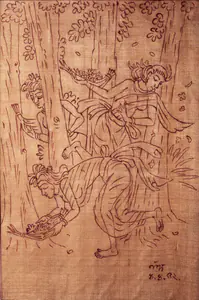 Bose Nandalal Artist Untitled Brush on Monga silk 1952 Drawing FineArts 00375754
