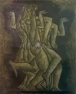 Sadequain (Artist). Entwined Nudes, 1981 | Painting