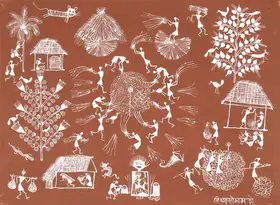 Mashe, Jivya Soma (Artist). Untitled (Threshing) (Warli), n.d. | Painting