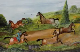 Sohail, Tasadduq (Artist). A Rider Lassooing Horses, n.d. | Painting