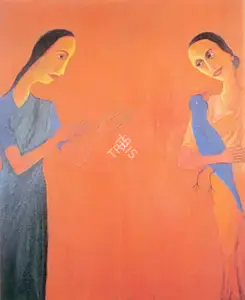 Lajmi, Lalitha (Artist). Woman with a Blue Bird, 2000 | Painting