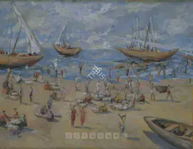 Bendre, N.S. (Artist). Fishing At Mahim Harbour, Bombay, 1940 | Painting