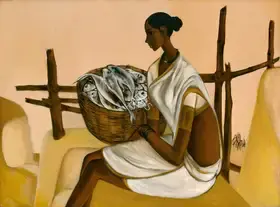 Prabha, B. (Artist). Fisherwoman, 1974 | Painting