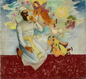Jijina, Naval J. (Artist). Untitled (Composition with four figures (blue bird, grey horse, sun and moon), n.d. | Painting