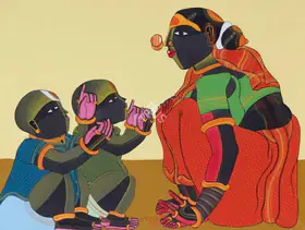 Vaikuntam, Thota (Artist). Untitled (Mother & Children), 2016 | Painting