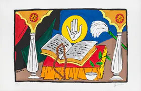 Husain, M.F. (Artist). Guru Granth Saheb, n.d. | Graphic Art
