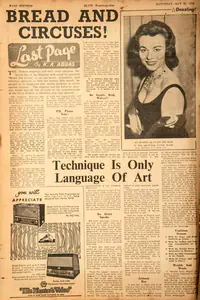 Abbas, Khwaja Ahmad (Columnist). Bread and Circuses !. In <i>Blitz - Asia's Foremost News Magazine.</i> p. 20. Bombay: Homi D. Mistry, 23 May 1959 | Essay | CinemaEducation | 00464574