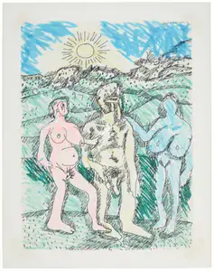 Souza, F.N. (Artist). Untitled (Three Figures), 1997 | Painting