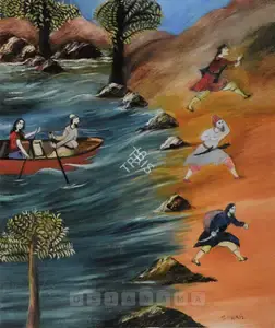 Sohail, Tasadduq (Artist). Figures Fleeing The Approach Of A Boat, n.d. | Painting