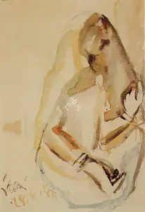 Mukherjee, B.B. (Artist). Seated Woman, 1957 | Drawing