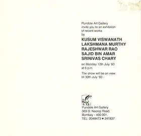 An Exhibition of Recent Works by Kusum Viswanath, Lakshmana Murthy, Rajeshwar Rao, Sajid Bin Amar and Srinivas Chary, 1993 | Group Exhibition Invitation | 00858766