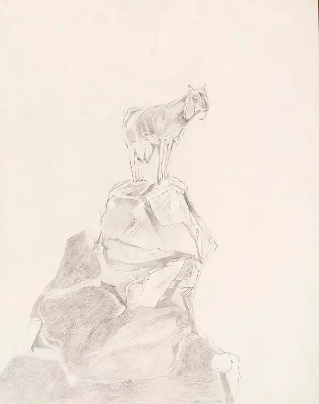 Krishen Khanna (Artist), Goat on a Hill, 1986, Painting