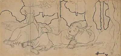 M.F. Husain (Artist), Untitled, 1941, Drawing