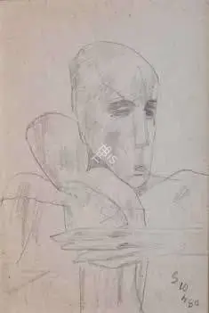 Somnath Hore (Artist), Untitled (Man with Child), 1980, Drawing