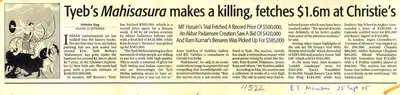 Ashoke Nag (Writer), Tyeb's Mahisasura Makes a Killing $1.6m At Christie's, 2005, Newspaper clipping