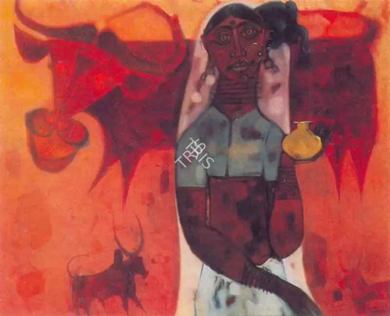 J. Sultan Ali (Artist), Milkmaid, 1971, Painting