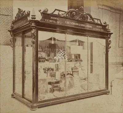 Shew Shankar Narayan (Photographer), Great Eastern Hotel Company's Show case in the British Court, 1883, Antiquarian Photograph