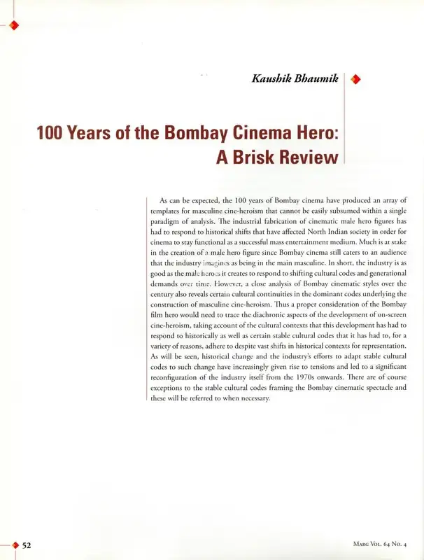 Kaushik Bhaumik (Essayist), 100 Years of the Bombay Cinema Hero, 2013, Essay