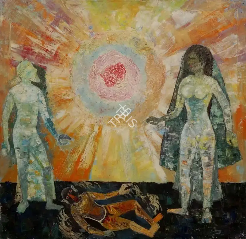 Naval J. Jijina (Artist), Untitled (Composition with three figures and the Sun), Painting