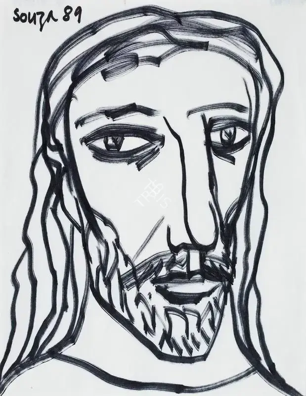 F.N. Souza (Artist), Untitled (Head of Christ), 1989, Drawing