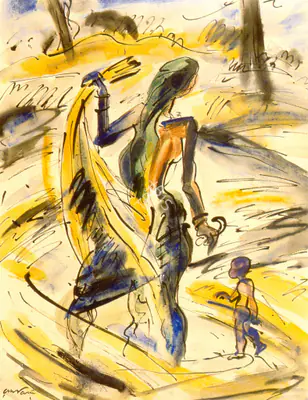Baij, Ramkinkar (Artist). Woman Bathing A Child, n.d. | Painting, So.NeY/16.09.99, 1999 · Sotheby's