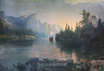 J.P. Gangooly (Artist), Sun Rise On The Rocky Mountain, 1928, Painting