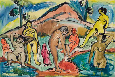 F.N. Souza (Artist), Untitled (Bathers), 1946, Painting