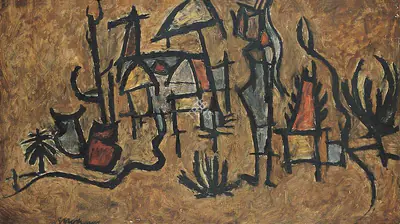 R.B. Bhaskaran (Artist), Village, 1966, Painting
