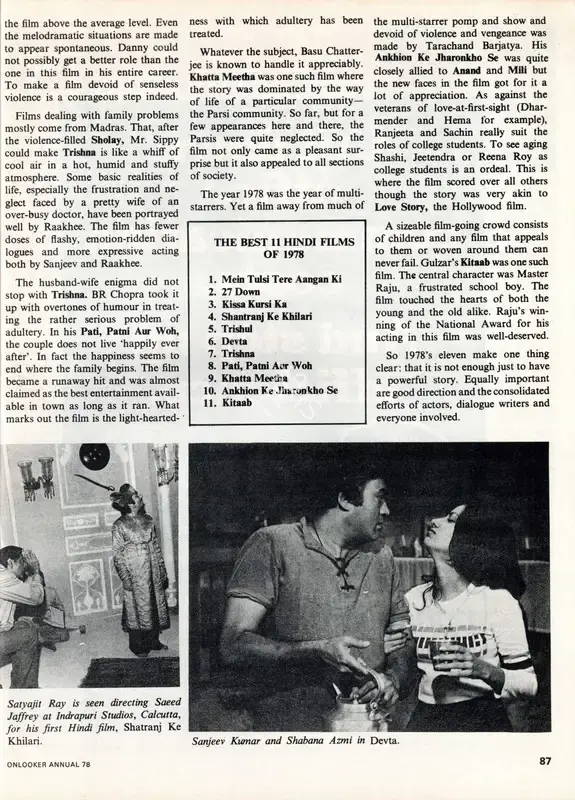 Vinod Tiwari (Essayist), The 11 Best Hindi Films of the Year, 1978, Essay