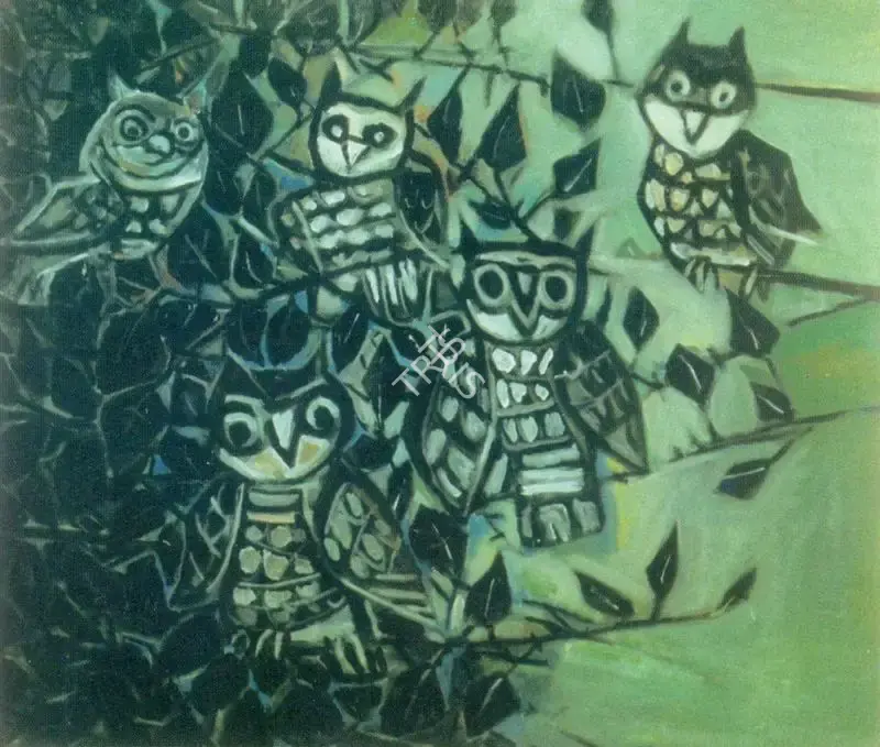 Paritosh Sen (Artist), Owls on a Peepul Tree, 1995, Painting