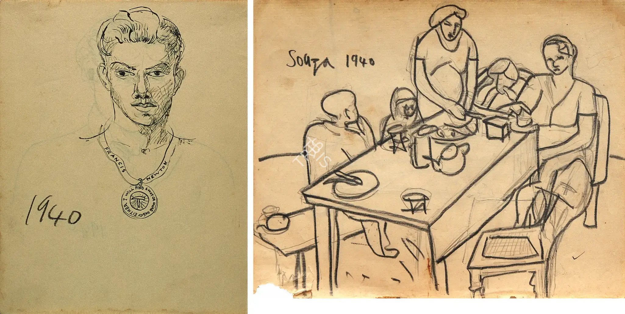 F.N. Souza (Artist), Self Portrait Of Francis Newton (Souza), 1940, Drawing