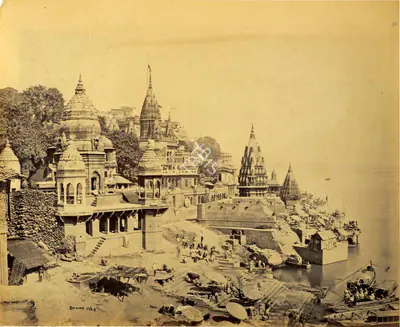 Samuel Bourne (Photographer), The Burning Ghat at Benares on Ganga, 1865, Antiquarian Photograph