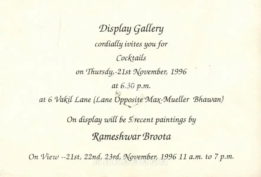 Rameshwar Broota (Artist), Rameshwar Broota, 1996, Solo Exhibition Invitation