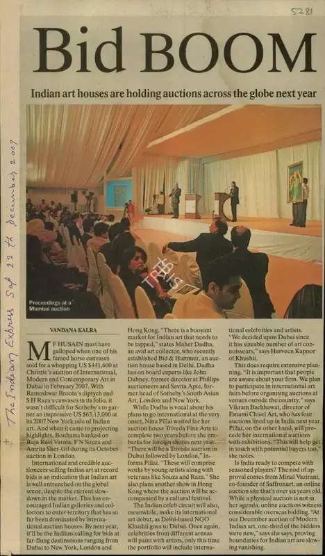 Vandana Kalra (Reporter), Bid Boom, 2007, Newspaper Clipping