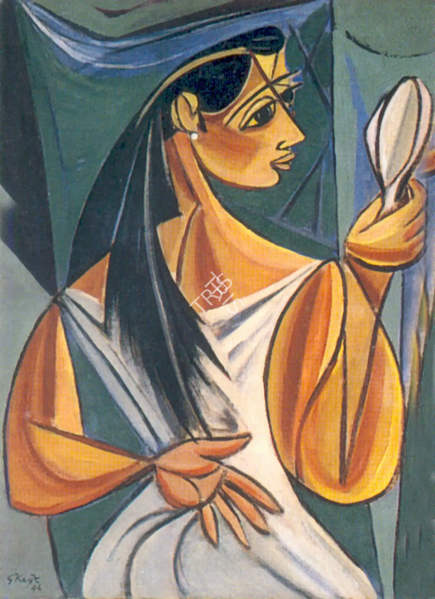 George Keyt (Artist), Girl with Mirror, 1946, Painting