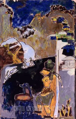 M.F. Husain (Artist), Untitled (Village Well), 1955, Painting