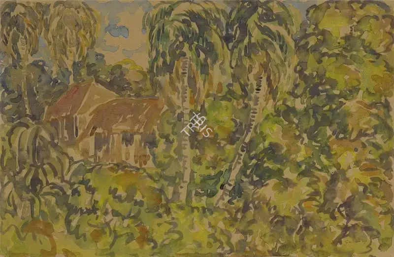Sheikh Mohammed Sultan (Artist), Untitled (Village Scene), 1968, Painting
