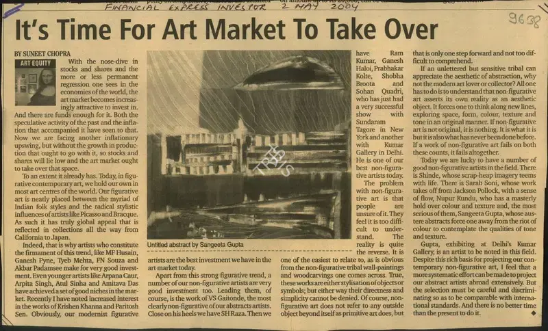 Suneet Chopra (Writer), It's Time For Art Market to Take Over, 2004, Newspaper Clipping