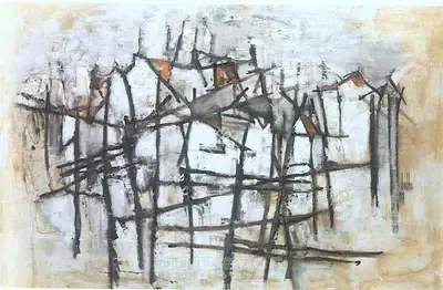 B. Prabha (Artist), Untitled (Townscape), 1967, Painting