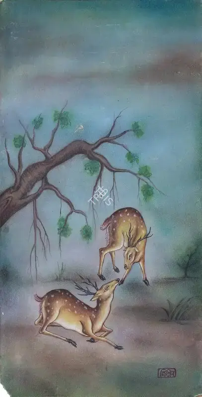 Kshitindranath Majumdar (Artist), The Deers, 1951, Painting