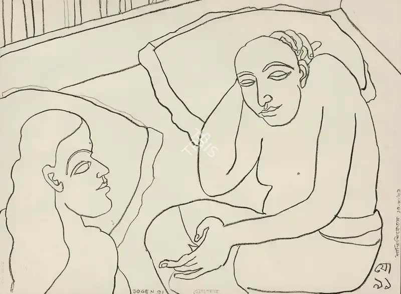 Jogen Chowdhury (Artist), Couple V, 1991, Drawing