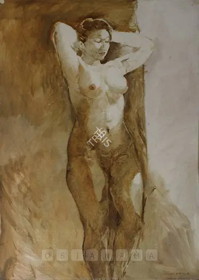 Jamil Naqsh (Artist), Standing Nude, Painting