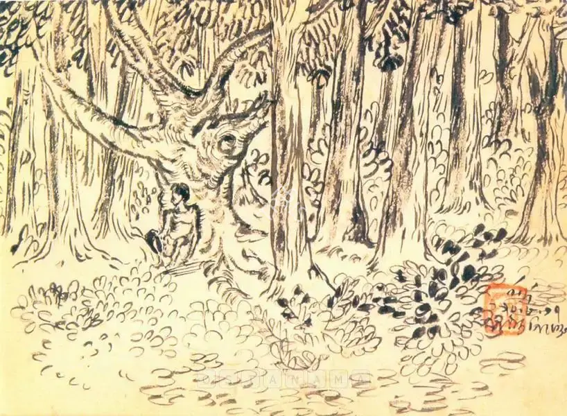 Nandalal Bose (Artist), Peace In The Forest, 1939, Painting